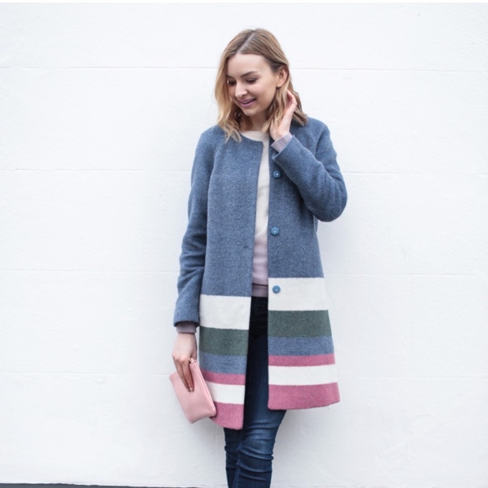 Boden Blue and Multi-Stripe Teddy Jacket
